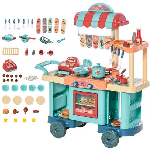 Qaba Kids Fast Food Shop Cart Pretend Toy Kitchen Supermarket Toy